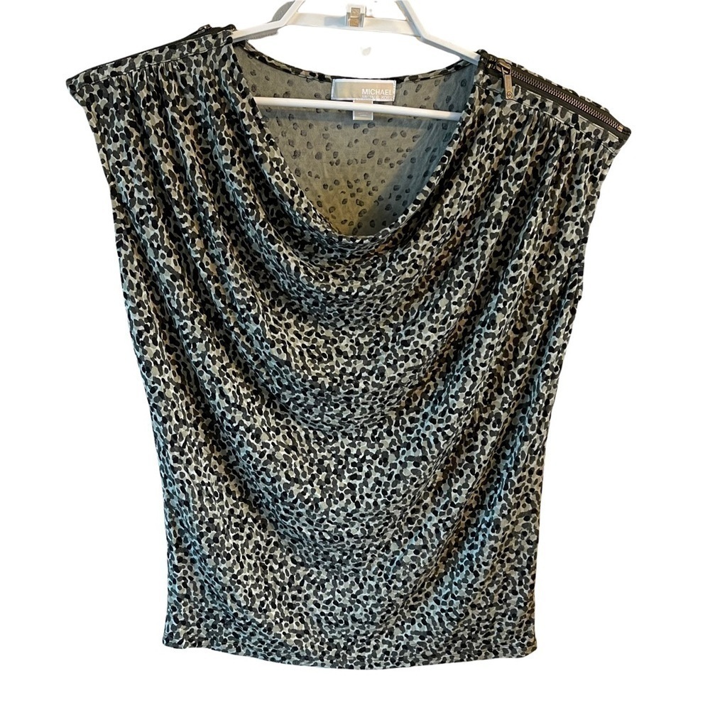 Michael Michael Kors animal print scoop neck top with shoulder zipper si… - Picture 1 of 10